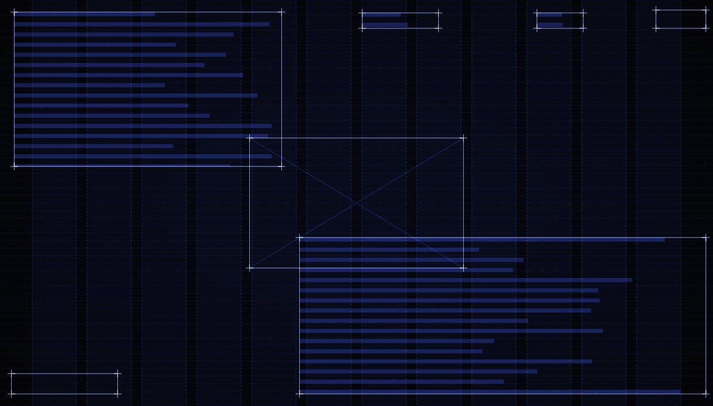 Blueprint pass 01 — DOM and layout grid of the Mat Voyce hero